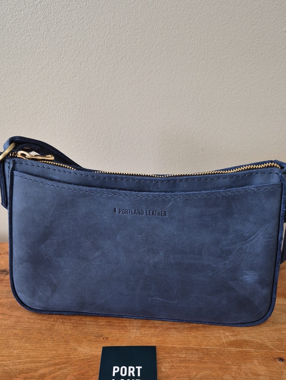 Portland Leather Goods Lucy  Navy Leather Shoulder Bag - Picture 2 of 6